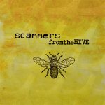 Yellow textured background with black text reading "scanners fromtheHIVE" above a detailed bee illustration at the center, inspired by the vibrant energy of UK creative design.
